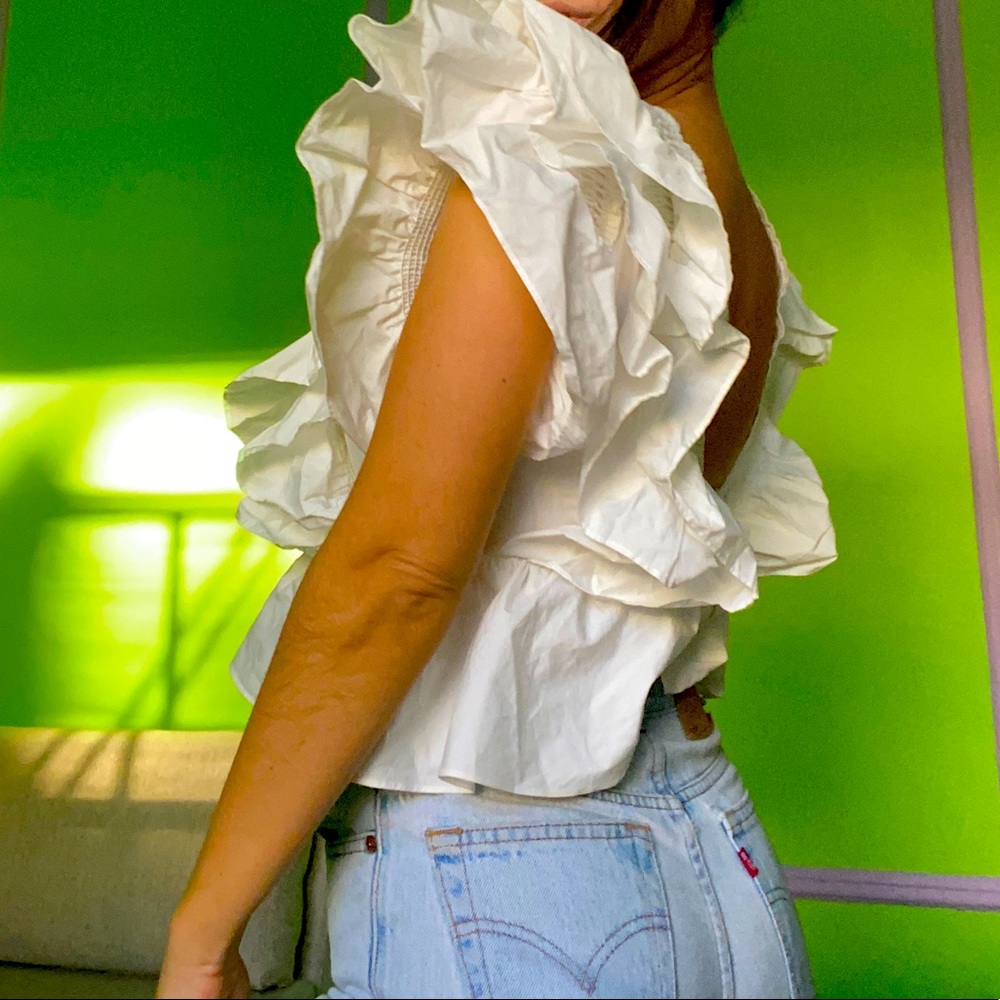 White ruffle on ruffle top